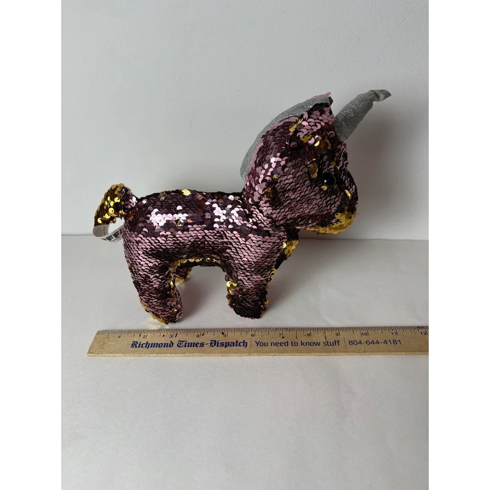 GOFFA Plush‎ Unicorn Toy Flip Sequins Pink Gold Glitter Horn Stuffed Animal